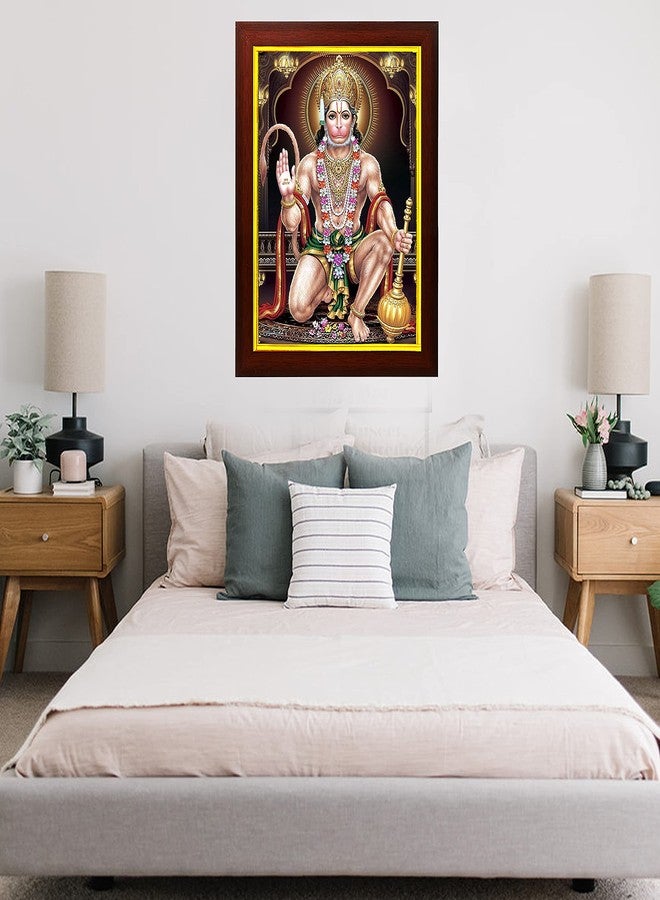 ZIG-ZAG zig zag Rectangular Lord Hanuman Ji Bajrang Bali Photo Picture Frame Wall Hanging , Temple , Table , Pooja Room ( 9.5X13.5 Inches, Brown Golden) - Image 2